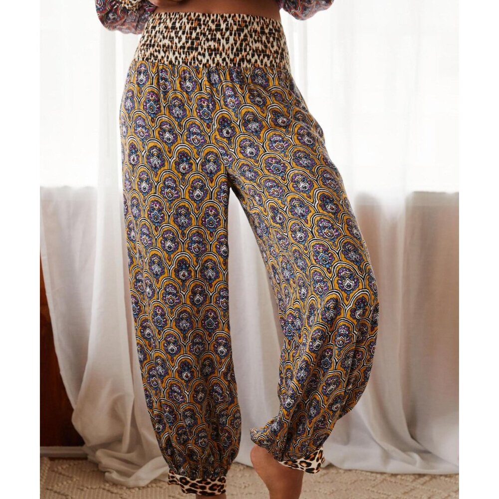 Anthropologie Floral Pattern Animal Print Pull On Jogger Pants Size L NWT